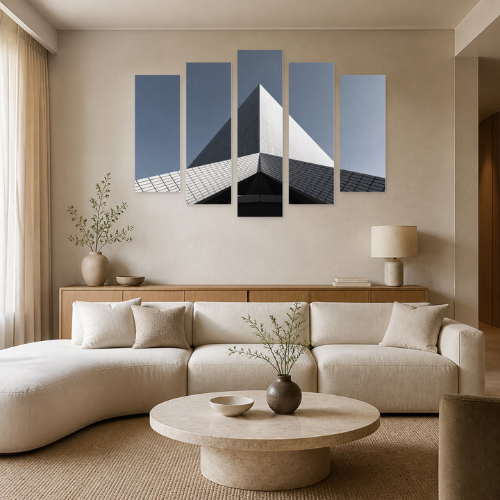 Modern Building with Geometric Rhythm — five-panel wall art in frontal interior | 5wallart 53373 M3