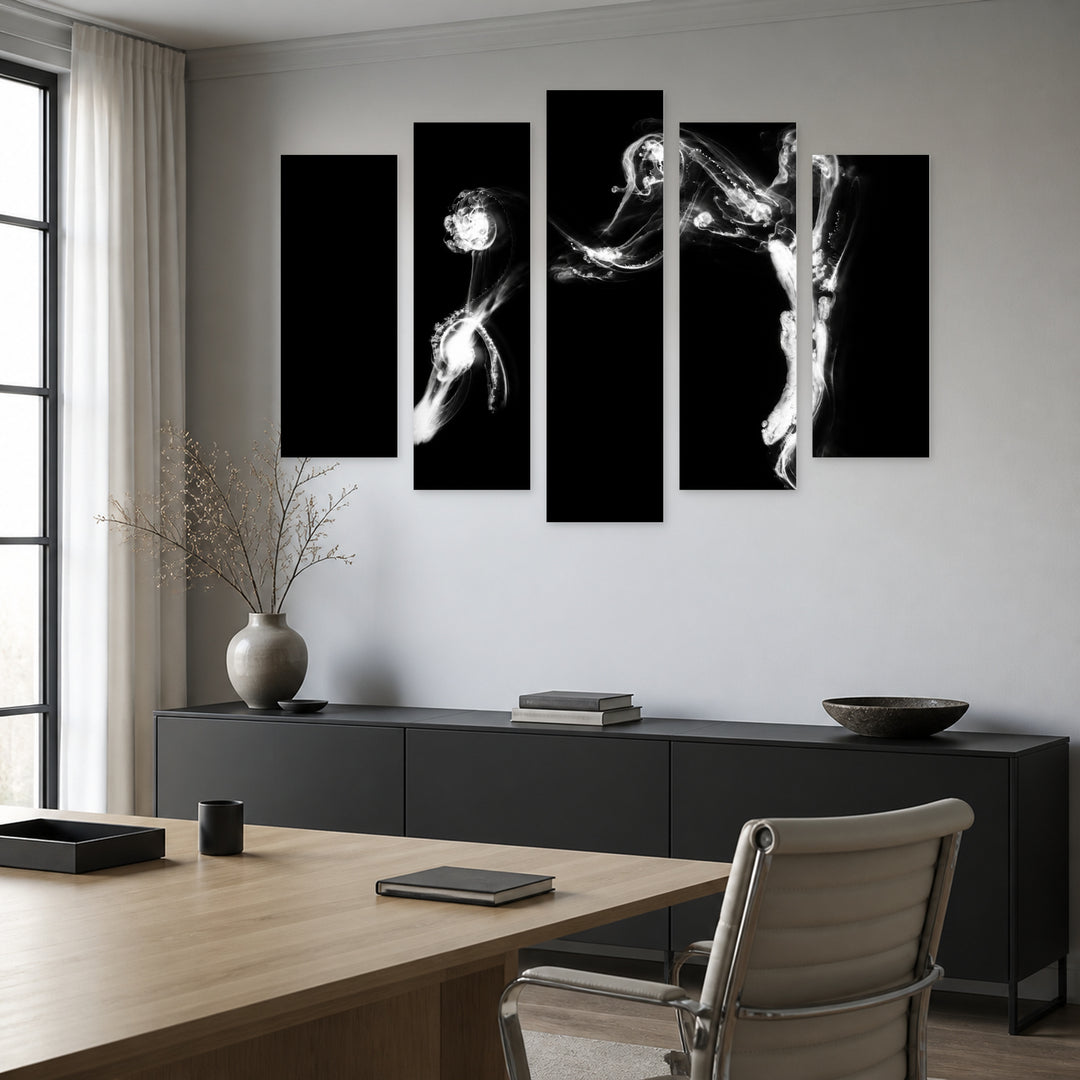Liquid Paint in Water in Serene Light — five-panel wall art in frontal interior | 5wallart 53386 M3
