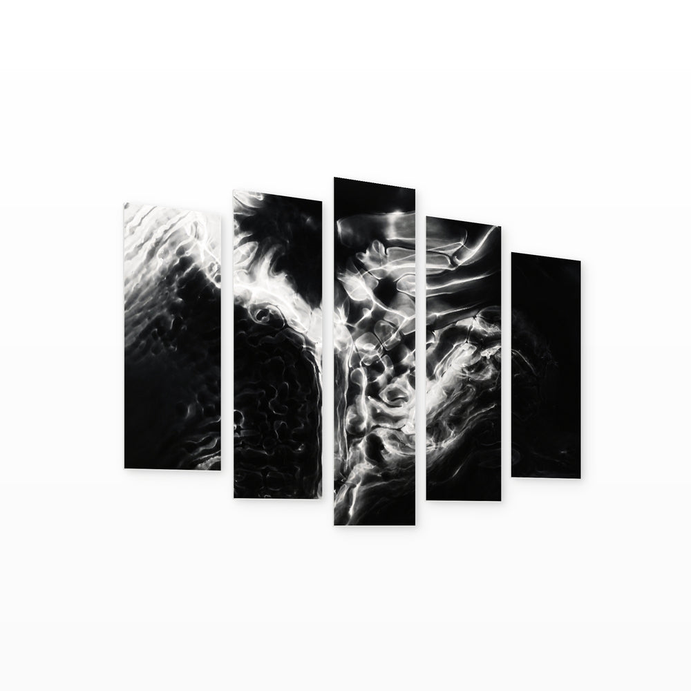 White Abstract Liquid Paint in Serene Light — five-panel wall art on white background in perspective | 5wallart 53387 M1