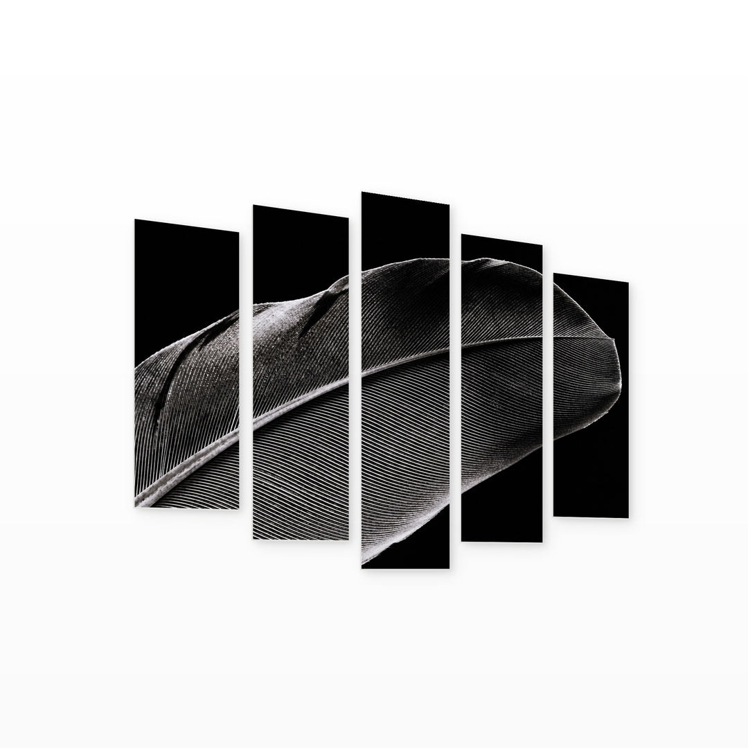 Fragment of a Bird Feather with Dreamlike Atmosphere — five-panel wall art on white background in perspective | 5wallart 53399 M1