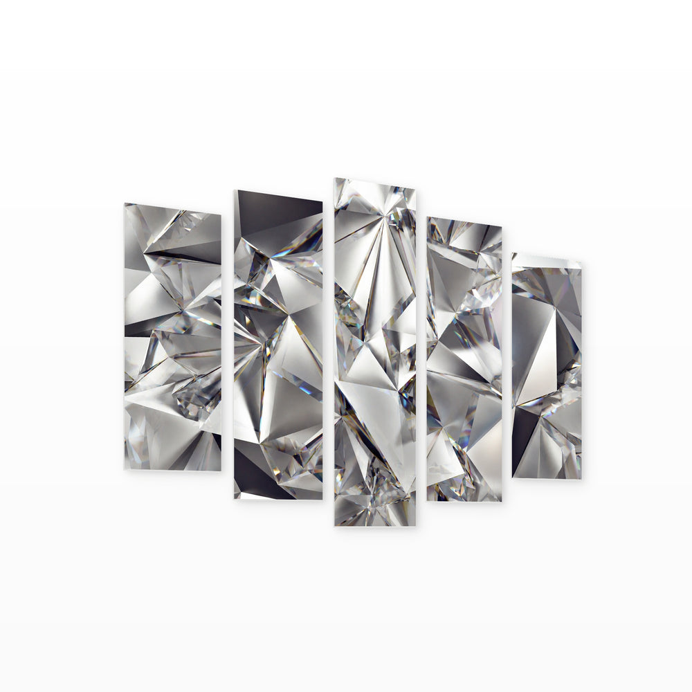 Silver Abstraction with Geometric Rhythm — five-panel wall art on white background in perspective | 5wallart 53400 M1