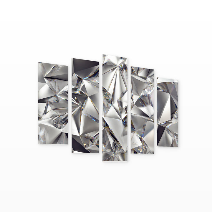 Silver Abstraction with Geometric Rhythm — five-panel wall art on white background in perspective | 5wallart 53400 M1