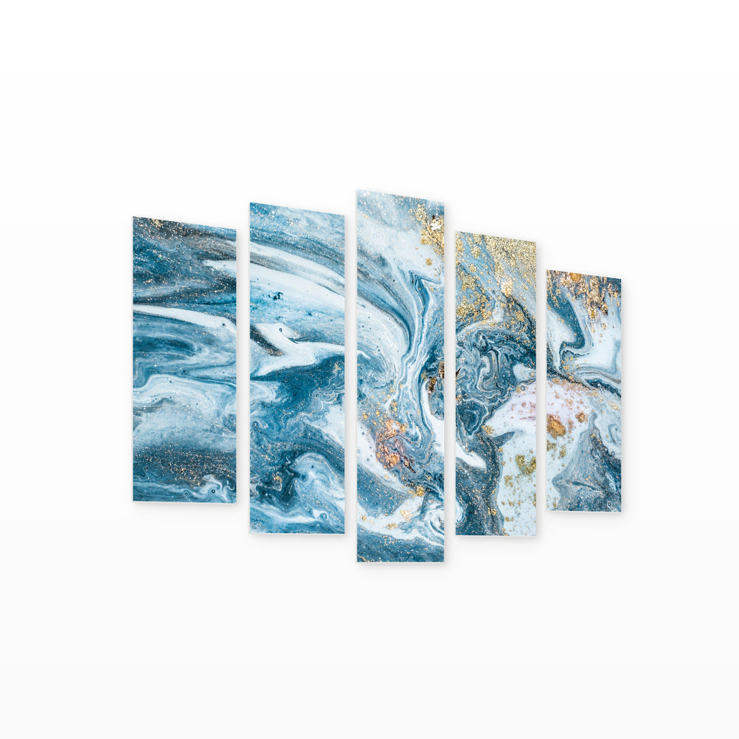Abstraction in Light Blue with Geometric Rhythm — five-panel wall art on white background in perspective | 5wallart 53411 M1