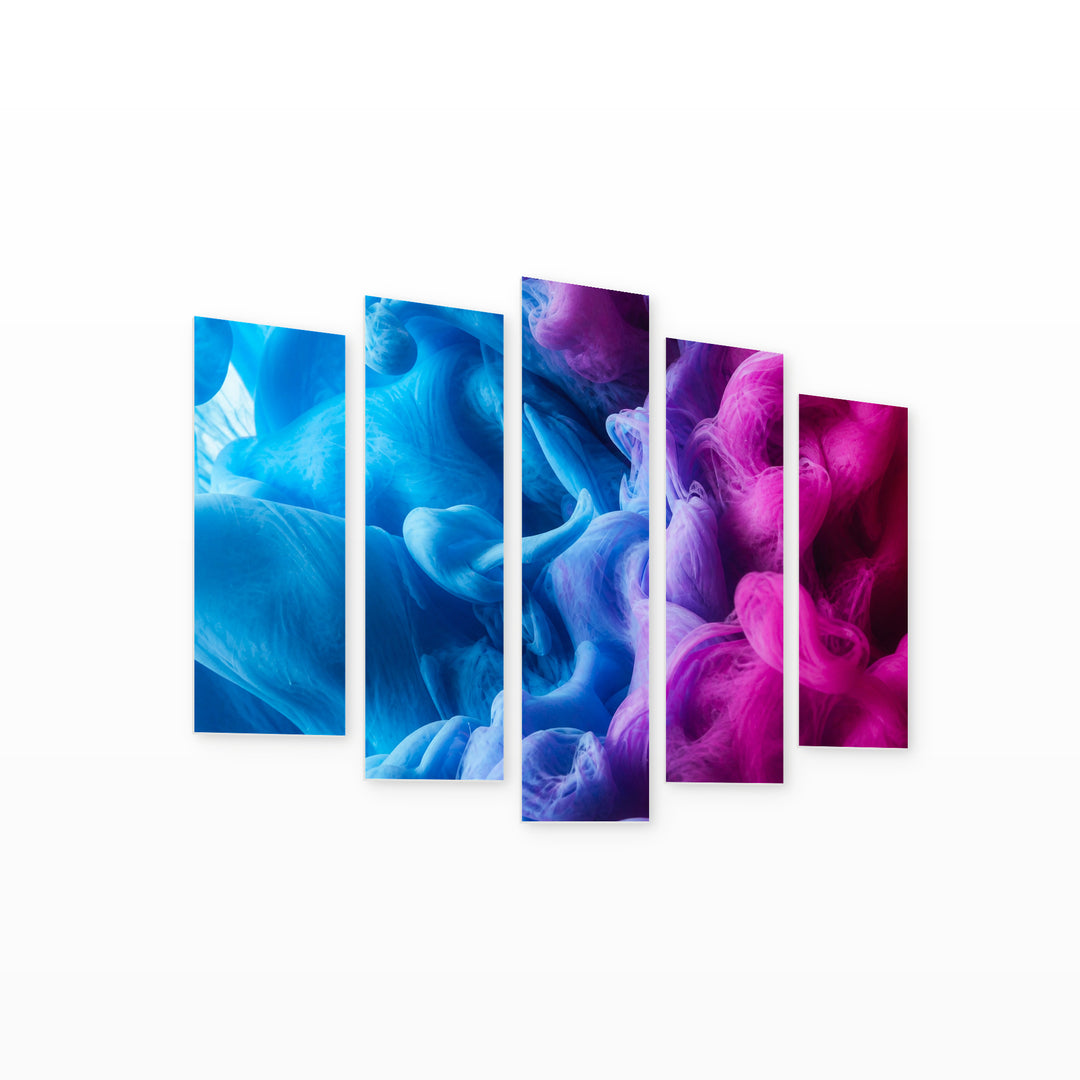 Explosion of Blue and Purple Color Modern Composition — five-panel wall art on white background in perspective | 5wallart 53417 M1