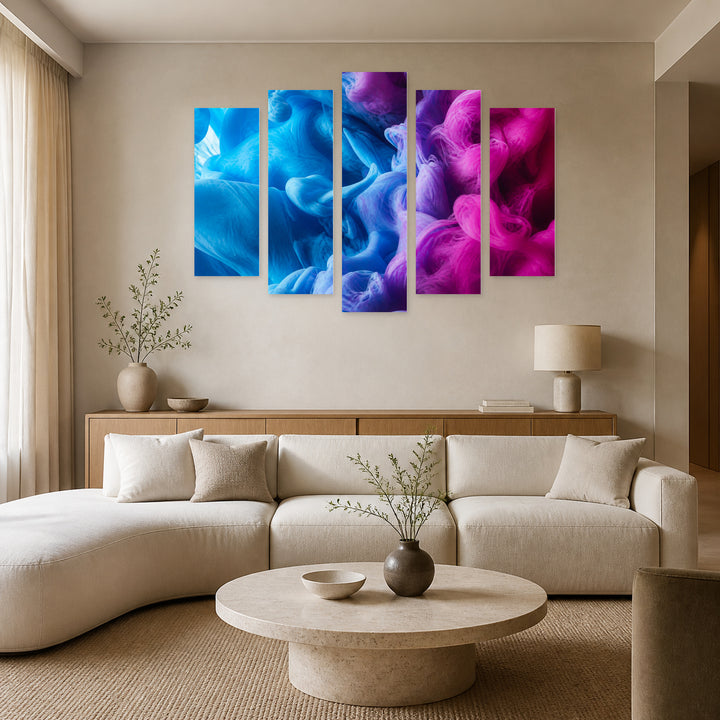 Explosion of Blue and Purple Color Modern Composition — five-panel wall art in frontal interior | 5wallart 53417 M3