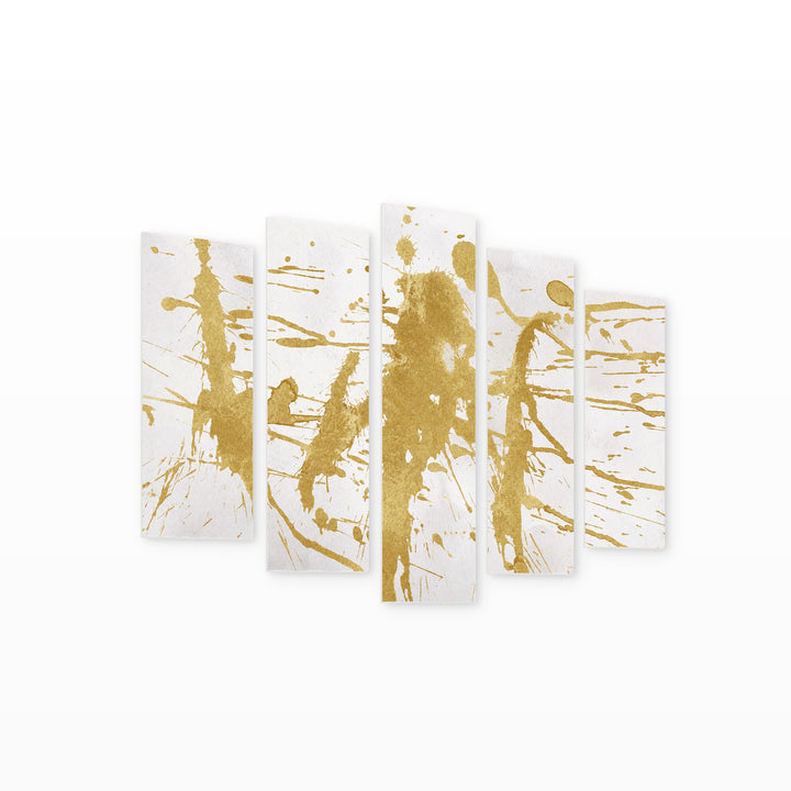 Abstract Gold Spots with Geometric Rhythm — five-panel wall art on white background in perspective | 5wallart 53424 M1