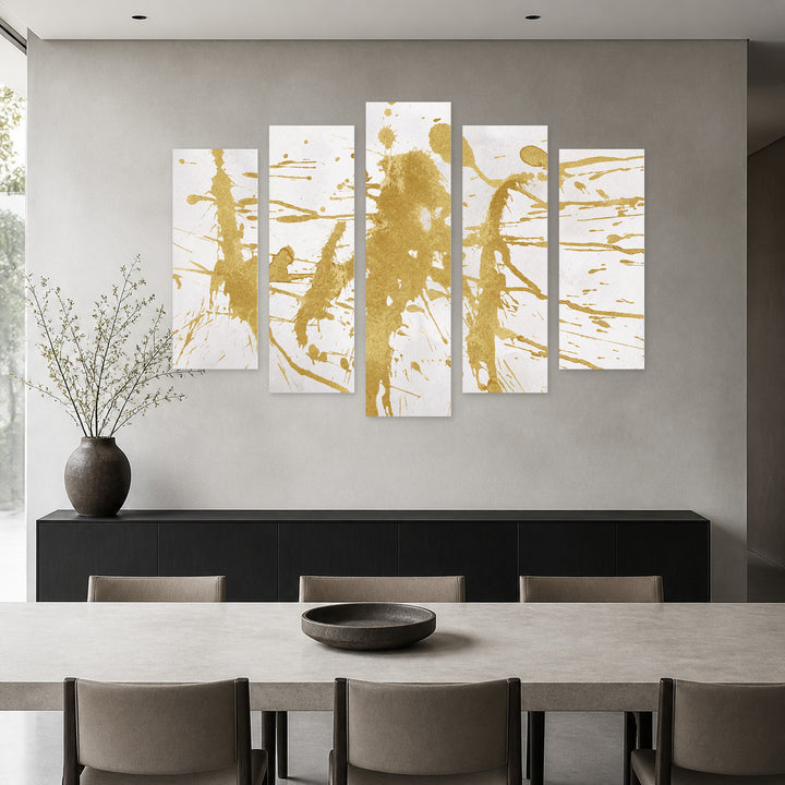 Abstract Gold Spots with Geometric Rhythm — five-panel wall art in frontal interior | 5wallart 53424 M3