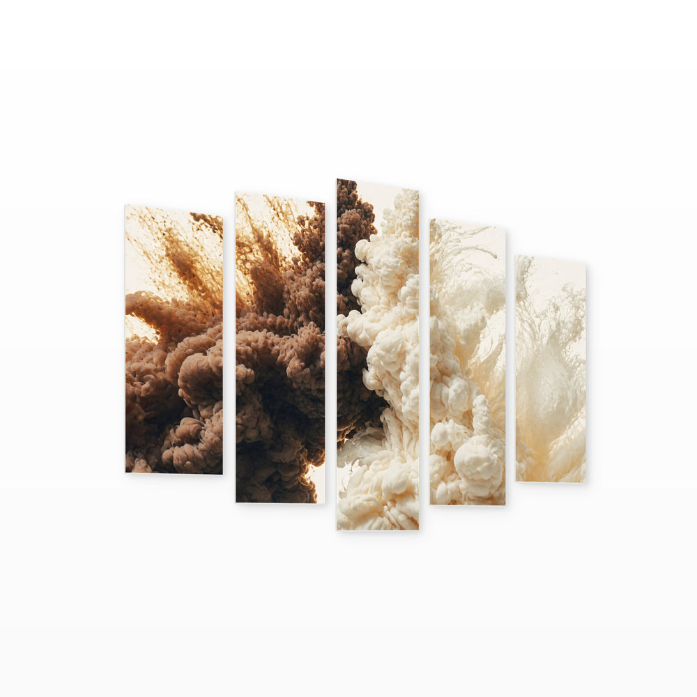 Explosion of Coffee and Cream Still Life — five-panel wall art on white background in perspective | 5wallart 53425 M1