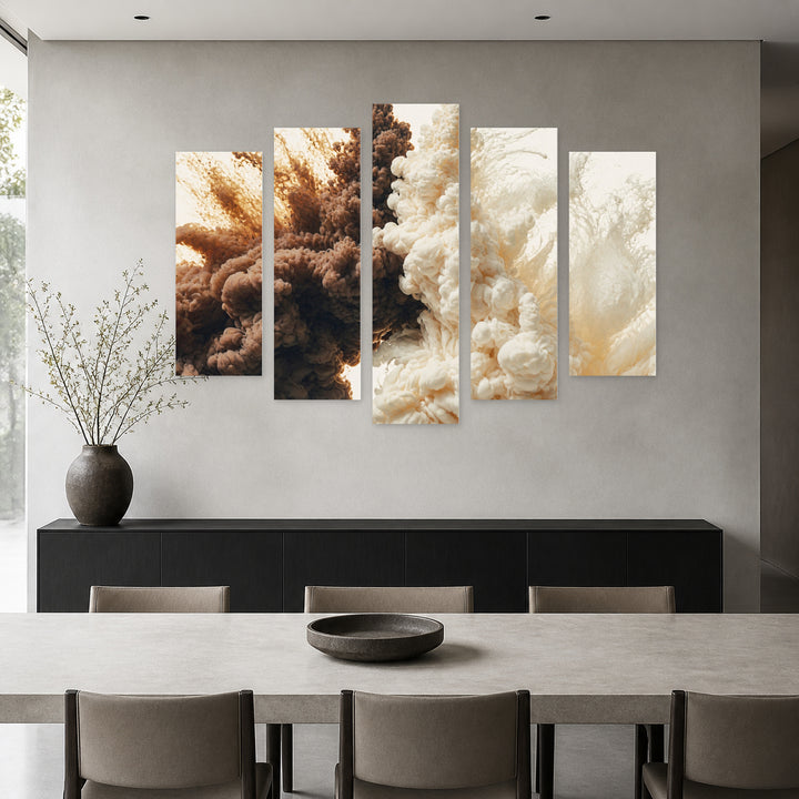 Explosion of Coffee and Cream Still Life — five-panel wall art in alternate frontal interior | 5wallart 53425 M4