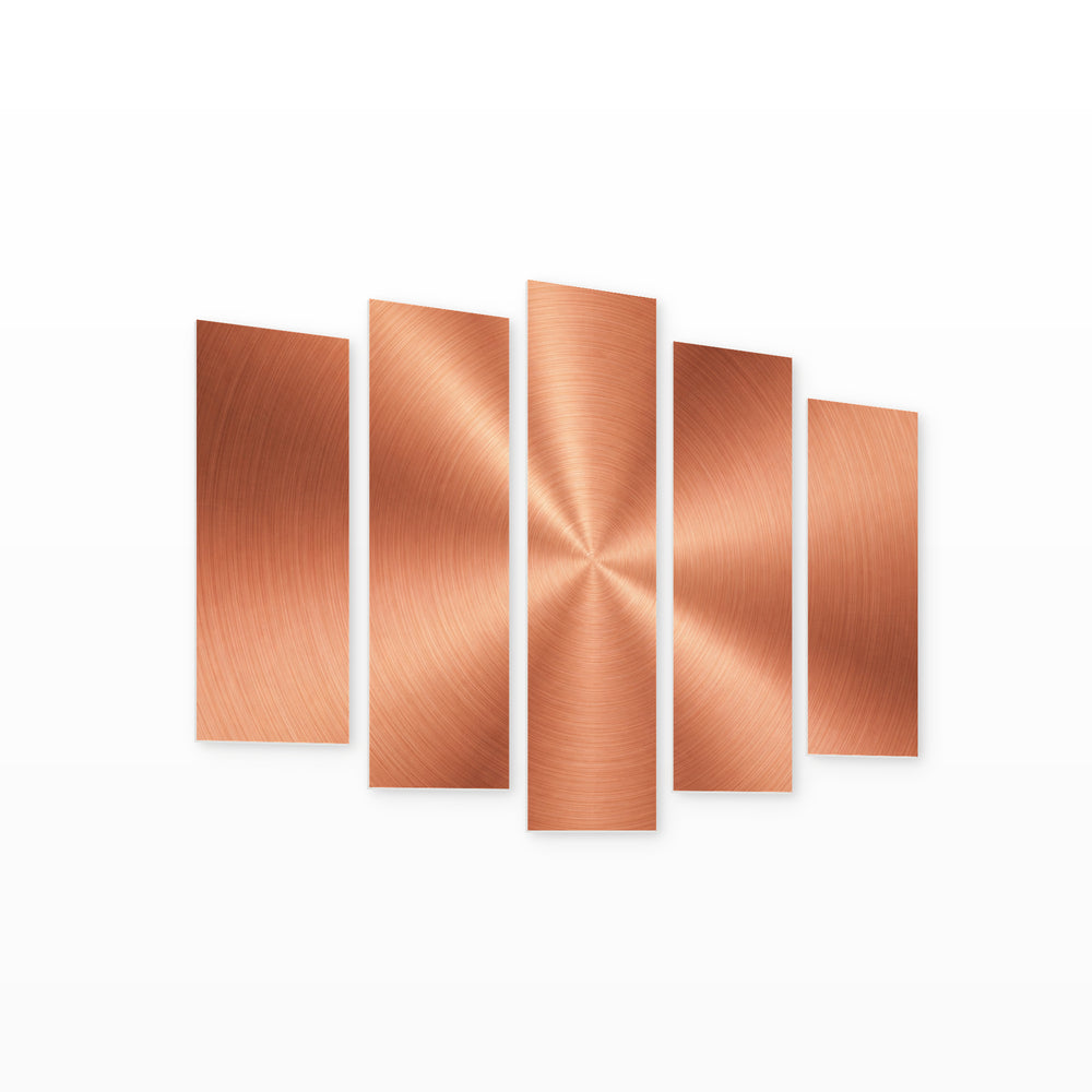 Rose Gold Plate with Geometric Rhythm — five-panel wall art on white background in perspective | 5wallart 53433 M1