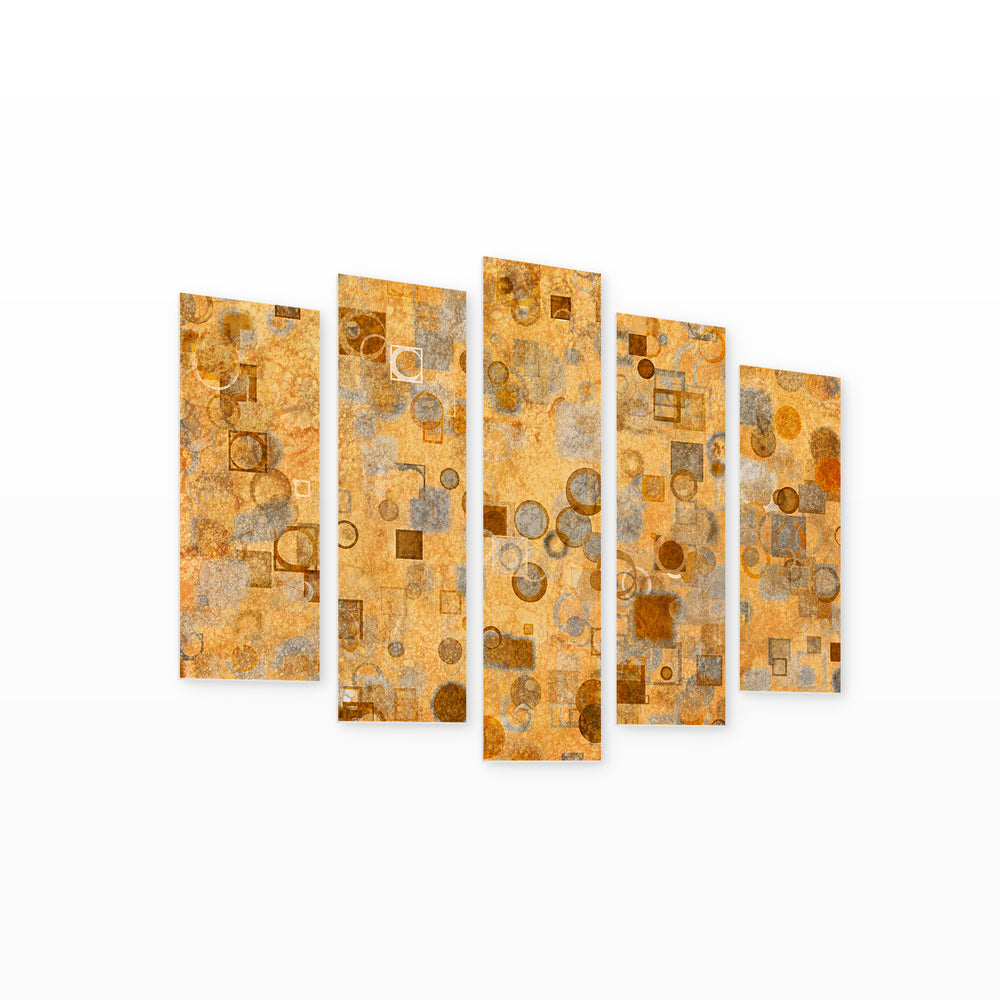 Golden Geometry in Motion — five-panel wall art on white background in perspective | 5wallart 53436 M1
