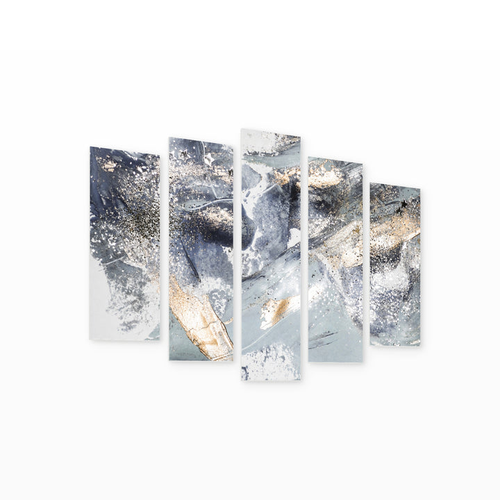 Silvery Abstraction in Serene Light — five-panel wall art on white background in perspective | 5wallart 53443 M1
