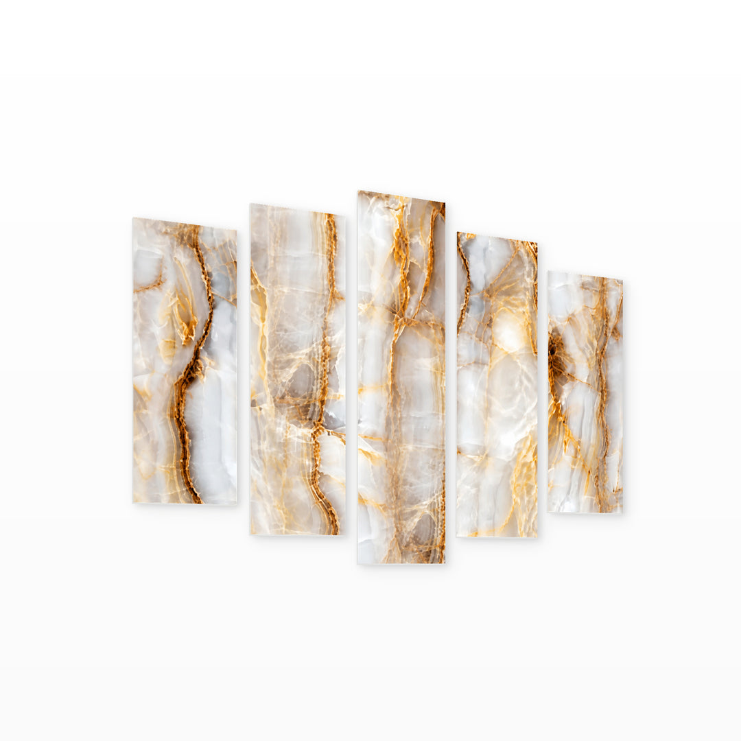 Marble with Geometric Rhythm — five-panel wall art on white background in perspective | 5wallart 53450 M1