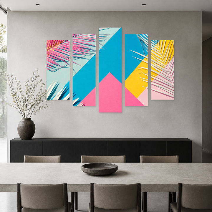 Summer Colors with Geometric Rhythm — five-panel wall art in frontal interior | 5wallart 53460 M3