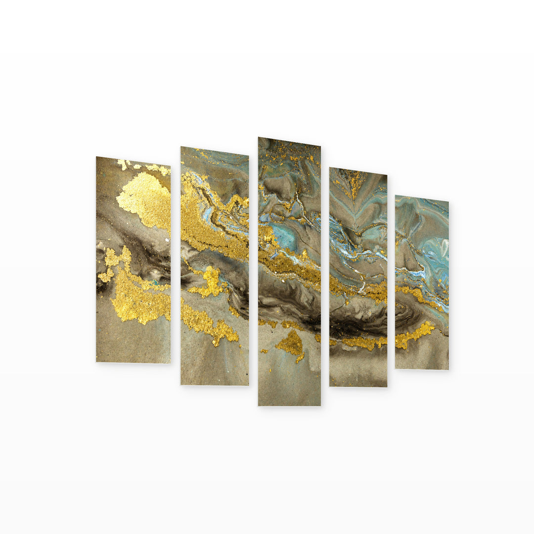 Golden Colors, Abstraction in Vivid Color — five-panel wall art on white background in perspective | 5wallart 53467 M1