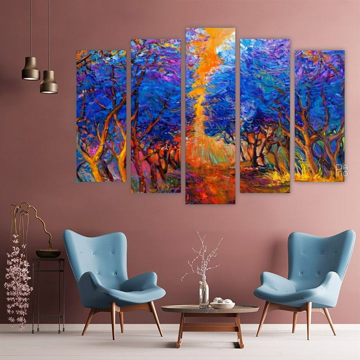 Autumn Forest in Oil – five-piece modular wall art