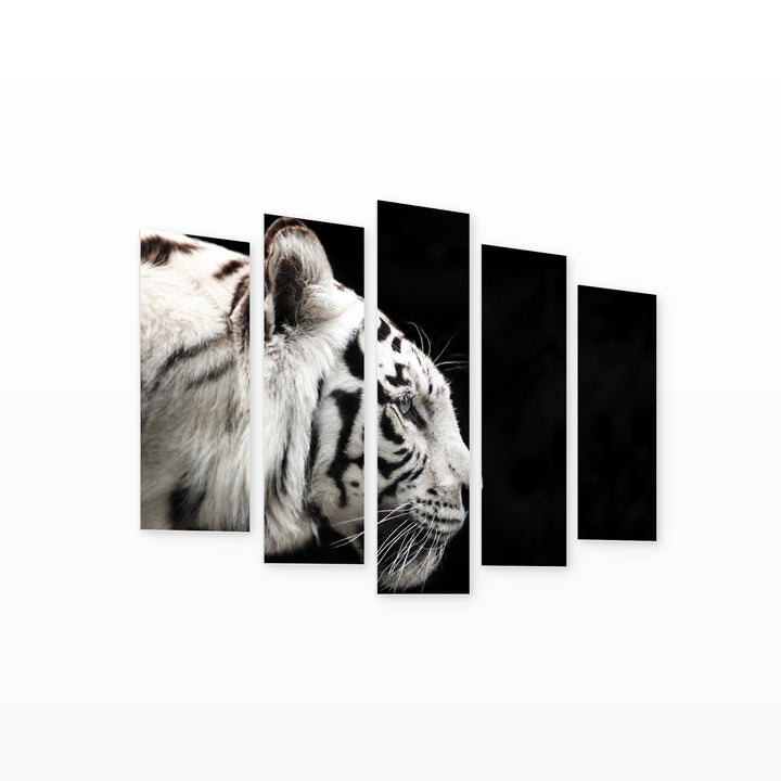White Tiger Profile in Serene Light — five-panel wall art on white background in perspective | 5wallart 53502 M1