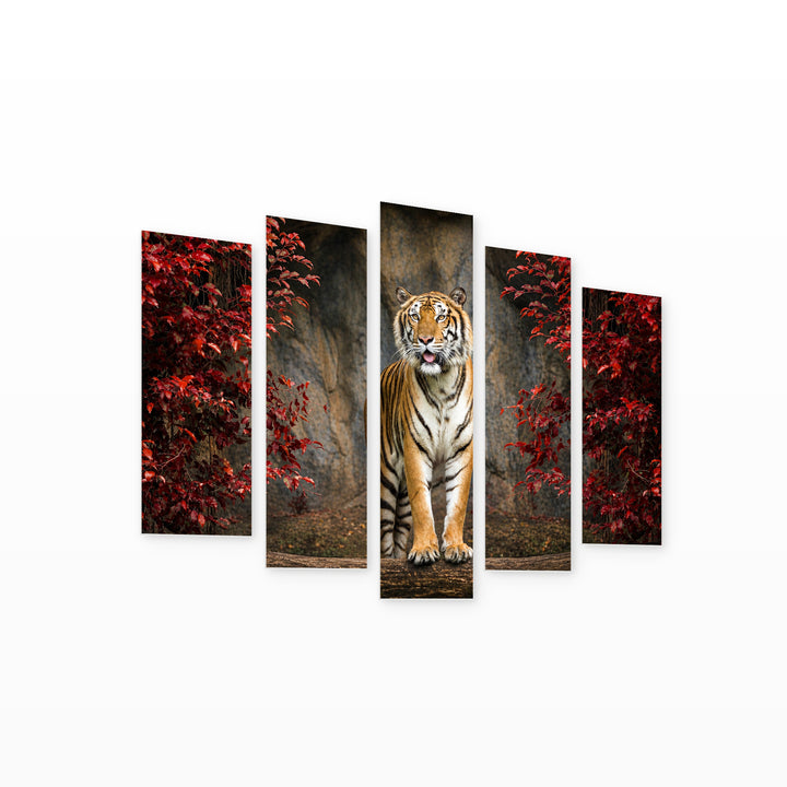 Tiger Portrait Wildlife Portrait — five-panel wall art on white background in perspective | 5wallart 53506 M1