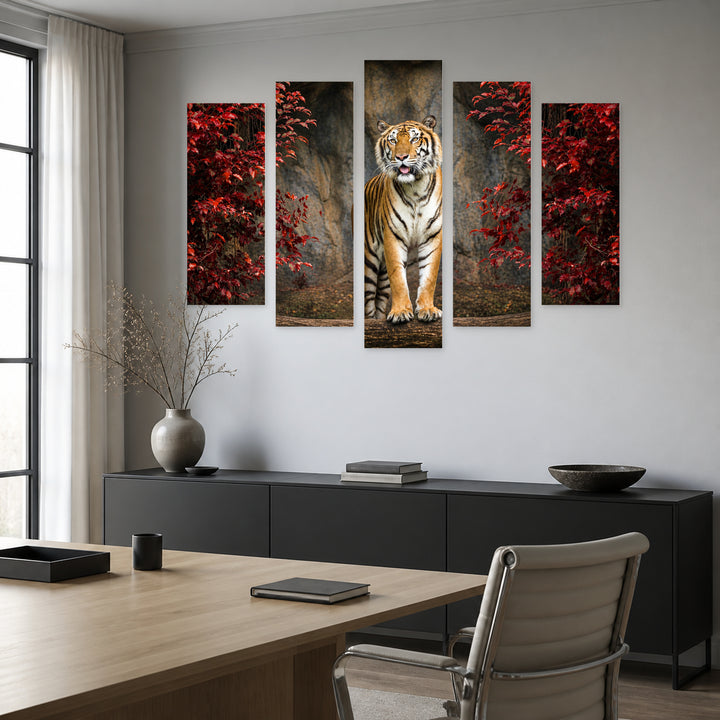 Tiger Portrait Wildlife Portrait — five-panel wall art in frontal interior | 5wallart 53506 M3