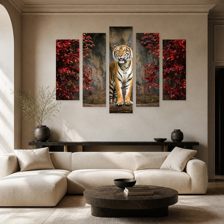 Tiger Portrait Wildlife Portrait — five-panel wall art in alternate frontal interior | 5wallart 53506 M4