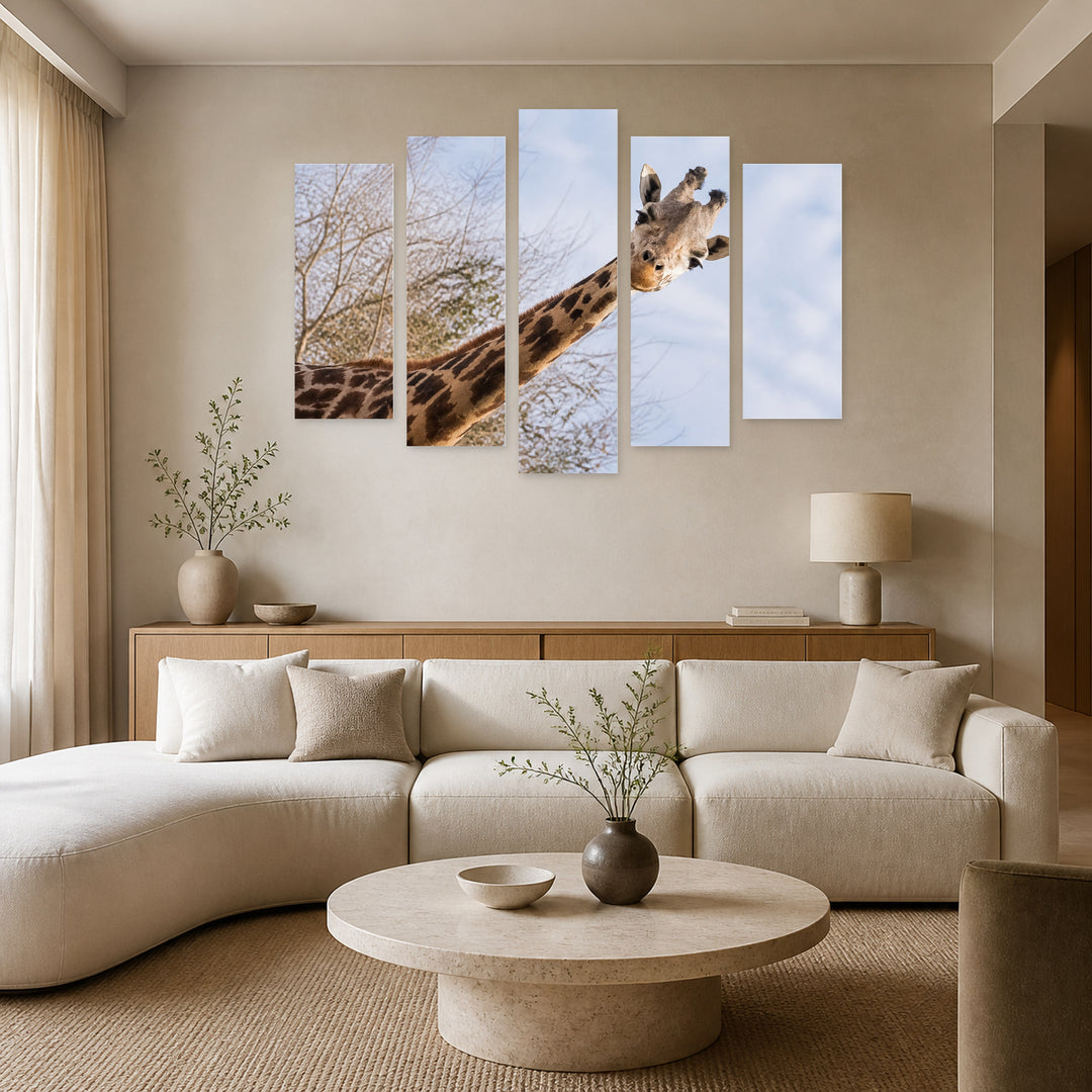 Giraffe Portrait in Serene Light — five-panel wall art in frontal interior | 5wallart 53527 M3
