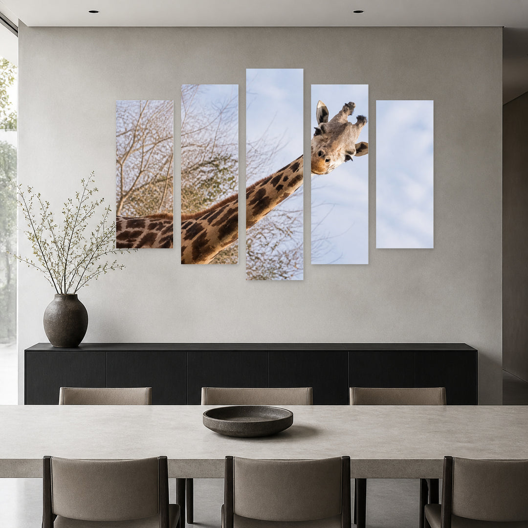 Giraffe Portrait in Serene Light — five-panel wall art in alternate frontal interior | 5wallart 53527 M4