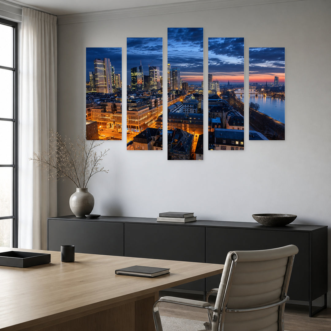 Frankfurt After Dark — five-panel wall art in alternate frontal interior | 5wallart 53605 M4