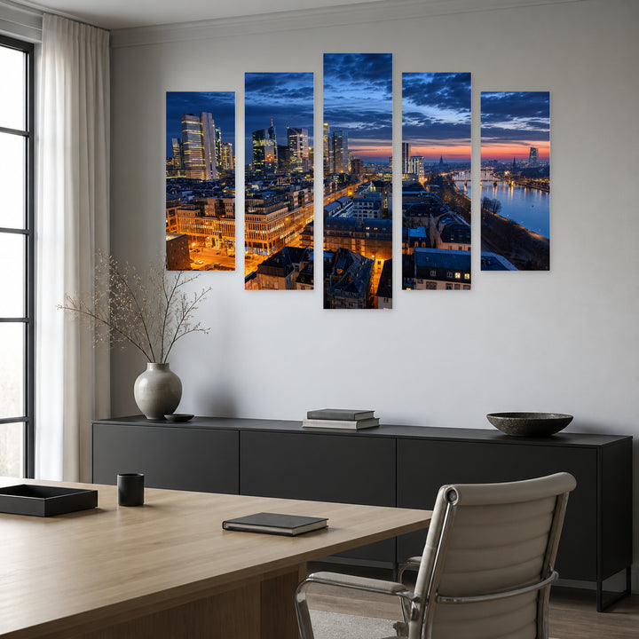 Frankfurt After Dark — five-panel wall art in alternate frontal interior | 5wallart 53605 M4