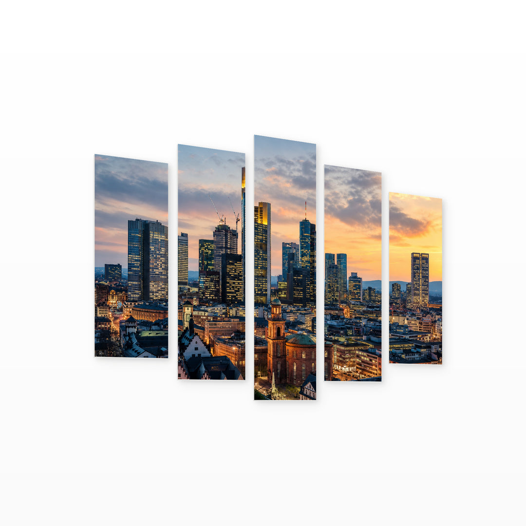 Frankfurt Am Main, Germany in Serene Light — five-panel wall art on white background in perspective | 5wallart 53631 M1