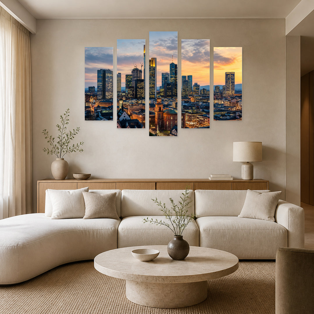 Frankfurt Am Main, Germany in Serene Light — five-panel wall art in frontal interior | 5wallart 53631 M3