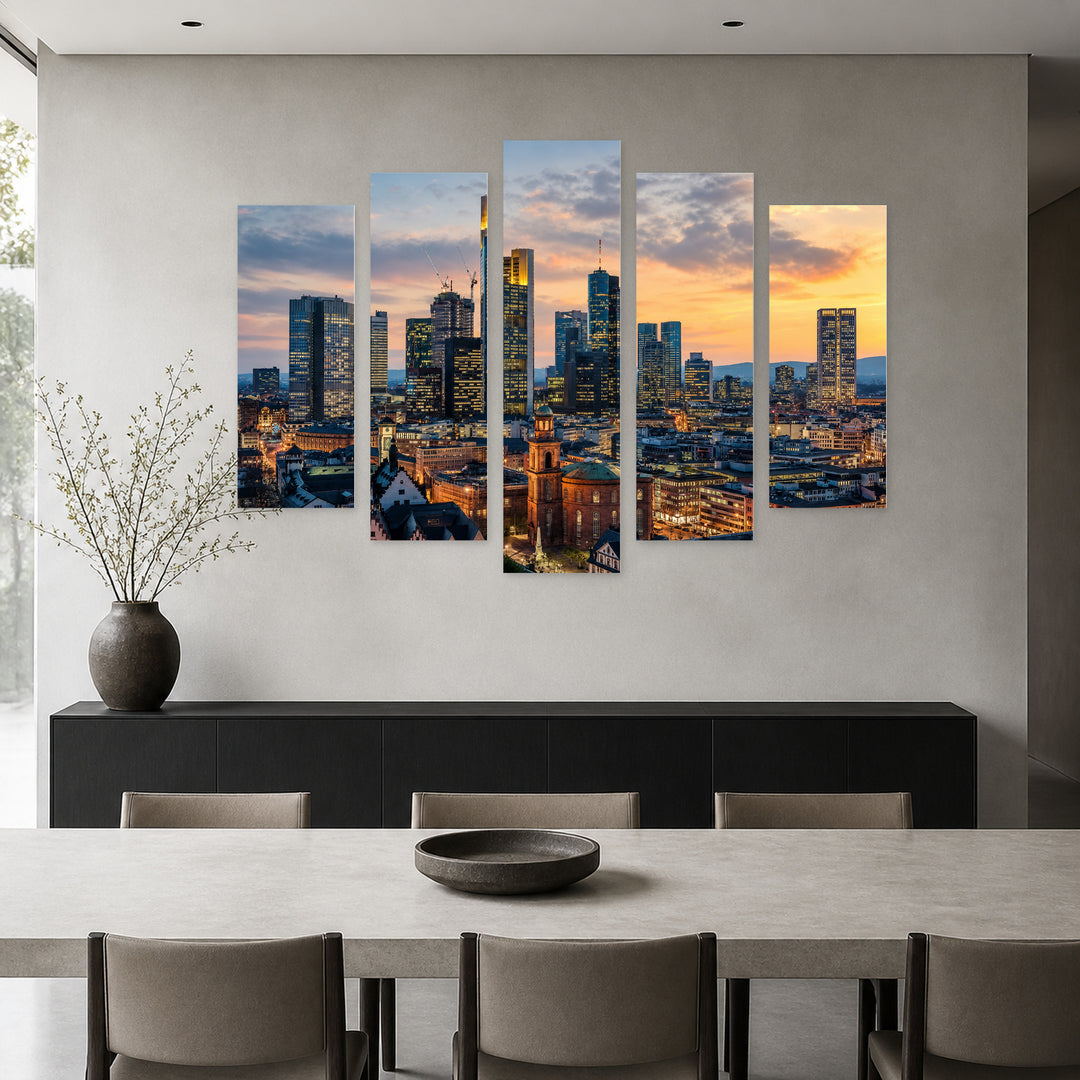 Frankfurt Am Main, Germany in Serene Light — five-panel wall art in alternate frontal interior | 5wallart 53631 M4