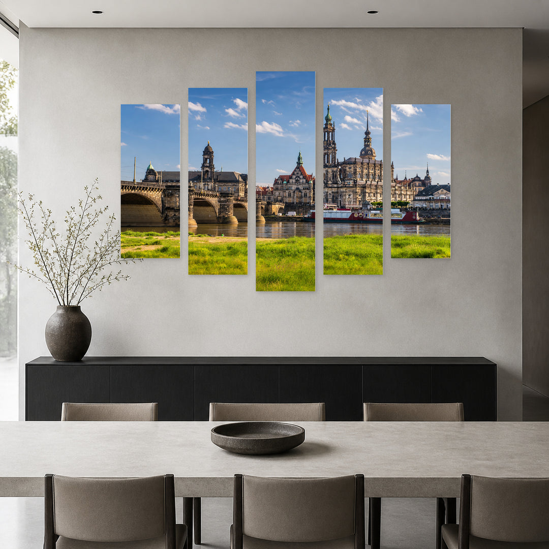 Ancient City Dresden, Germany in Serene Light — five-panel wall art in frontal interior | 5wallart 53638 M3