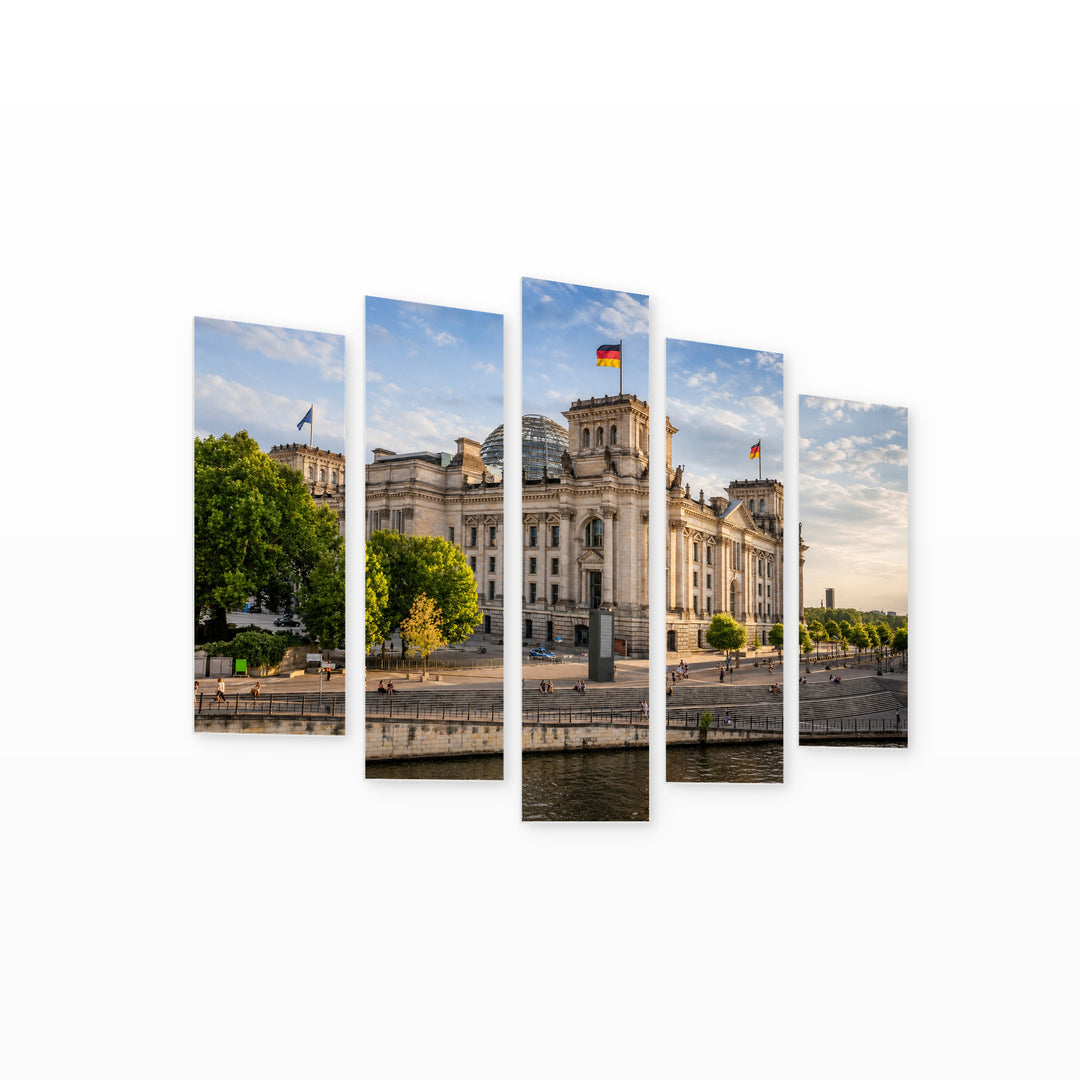 Government in Berlin with Geometric Rhythm — five-panel wall art on white background in perspective | 5wallart 53640 M1