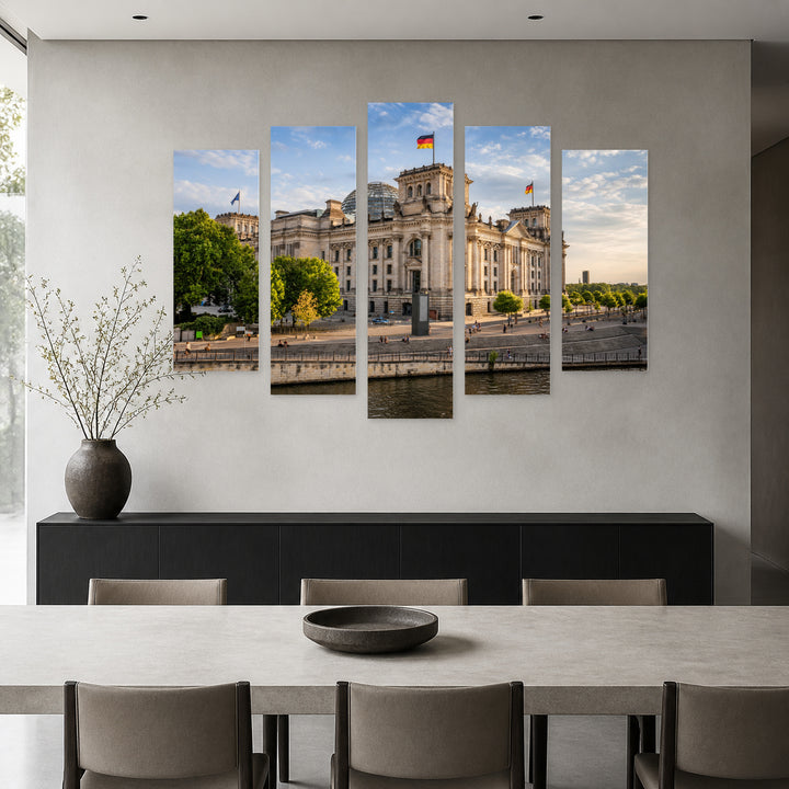 Government in Berlin with Geometric Rhythm — five-panel wall art in frontal interior | 5wallart 53640 M3