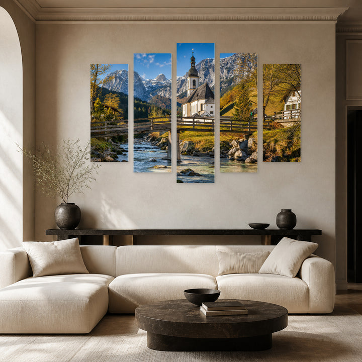 Church of Saint Sebastian in Serene Light — five-panel wall art in alternate frontal interior | 5wallart 53648 M4