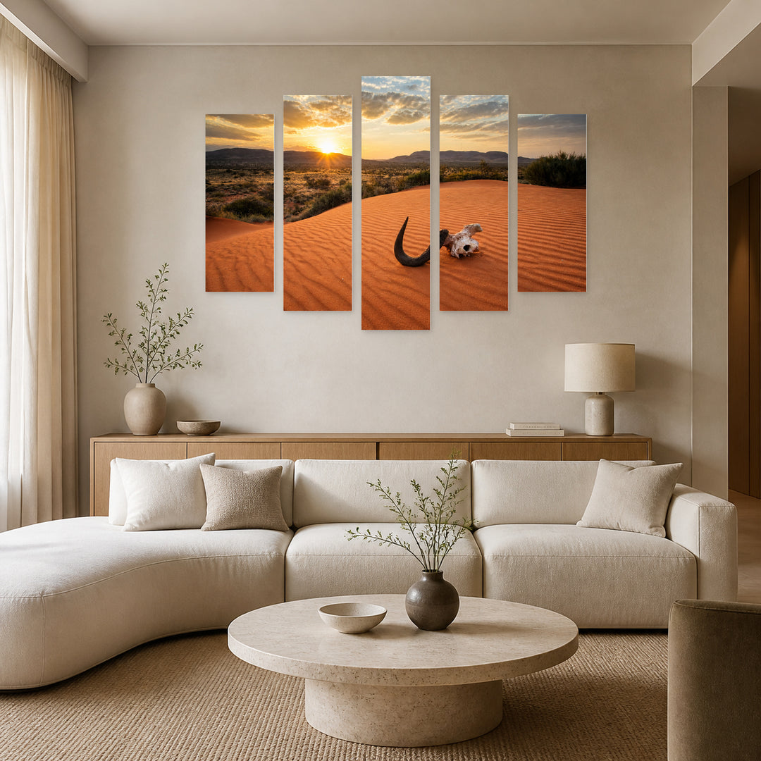 Panoramic View of the Kalahari Landscape in South — five-panel wall art in frontal interior | 5wallart 53671 M3