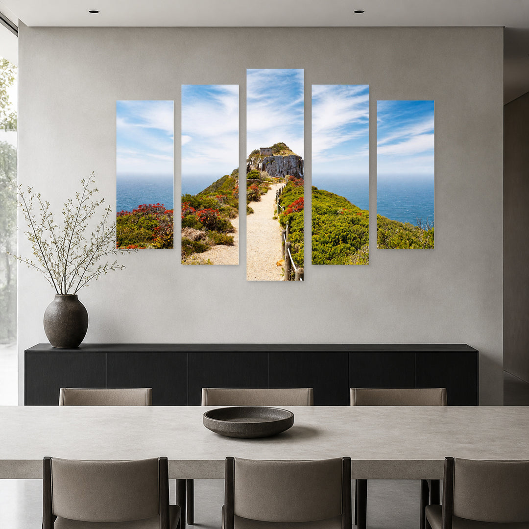 Rock and Sea in Serene Light — five-panel wall art in frontal interior | 5wallart 53674 M3