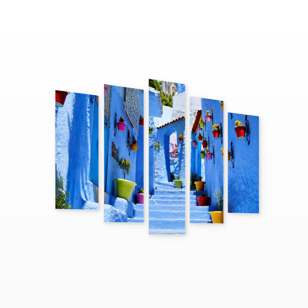 Moroccan Architectural Details in Vivid Color — five-panel wall art on white background in perspective | 5wallart 53676 M1