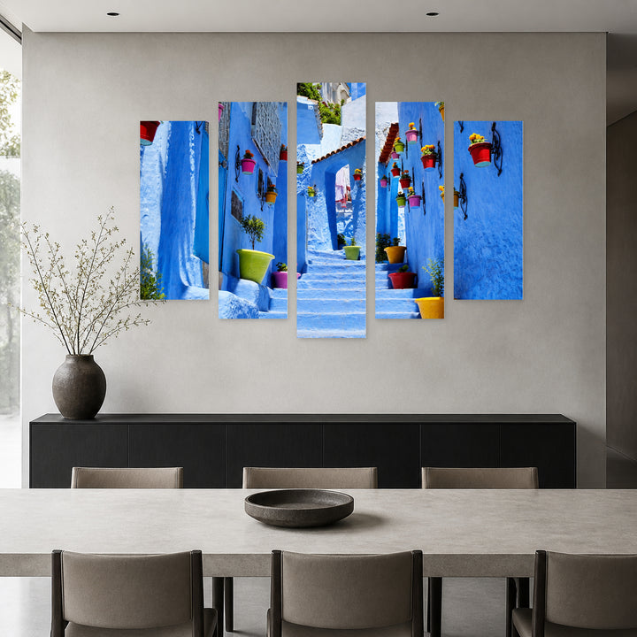 Moroccan Architectural Details in Vivid Color — five-panel wall art in frontal interior | 5wallart 53676 M3