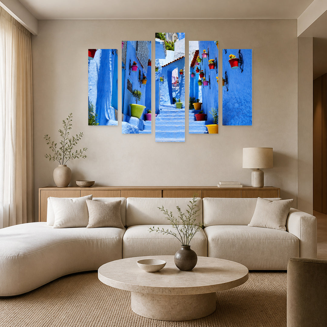 Moroccan Architectural Details in Vivid Color — five-panel wall art in alternate frontal interior | 5wallart 53676 M4