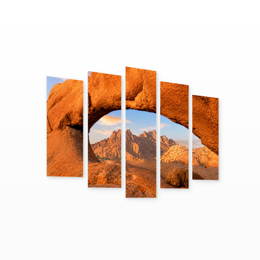 Rock Bridge in Serene Light — five-panel wall art on white background in perspective | 5wallart 53677 M1