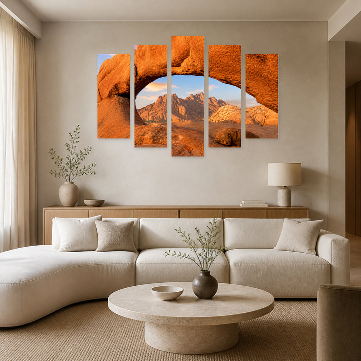 Rock Bridge in Serene Light — five-panel wall art in frontal interior | 5wallart 53677 M3