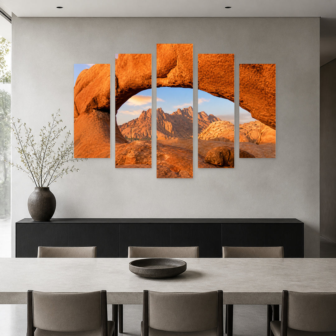 Rock Bridge in Serene Light — five-panel wall art in alternate frontal interior | 5wallart 53677 M4