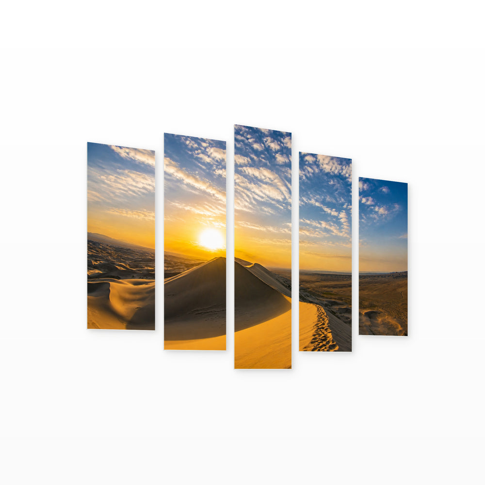 Gobi Desert in Serene Light — five-panel wall art on white background in perspective | 5wallart 53679 M1
