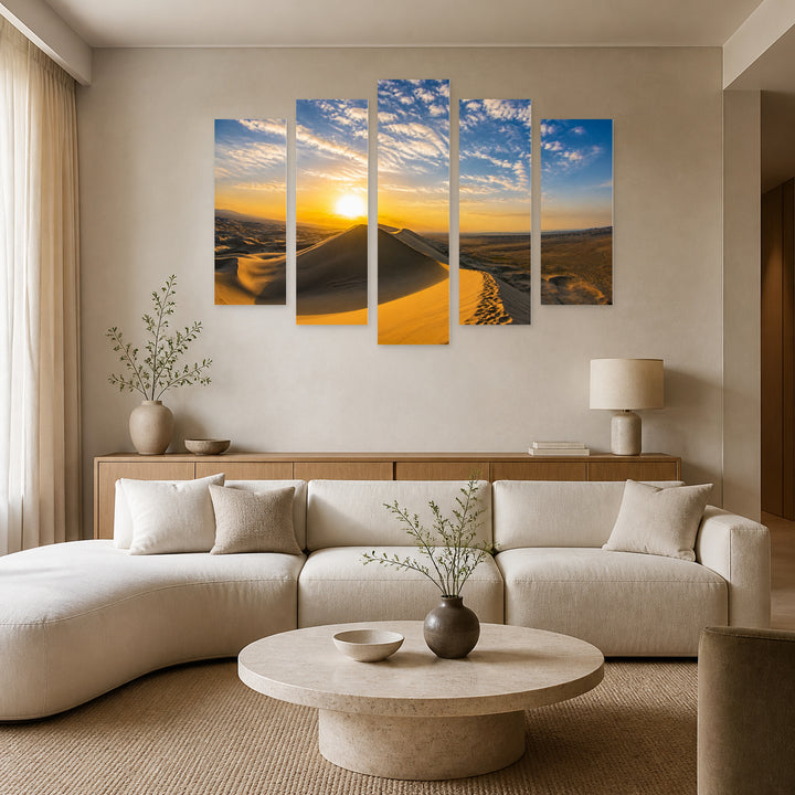 Gobi Desert in Serene Light — five-panel wall art in frontal interior | 5wallart 53679 M3