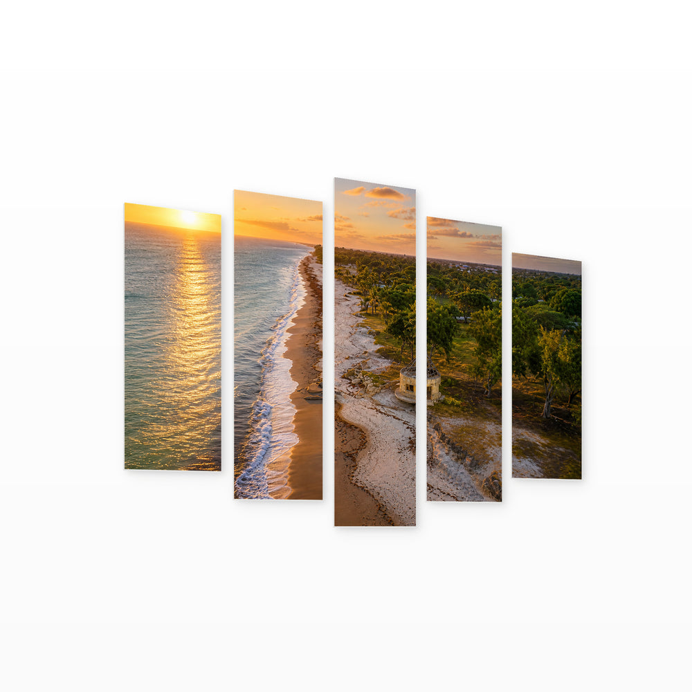 Atlantic Coast at Golden Sunset — five-panel wall art on white background in perspective | 5wallart 53680 M1