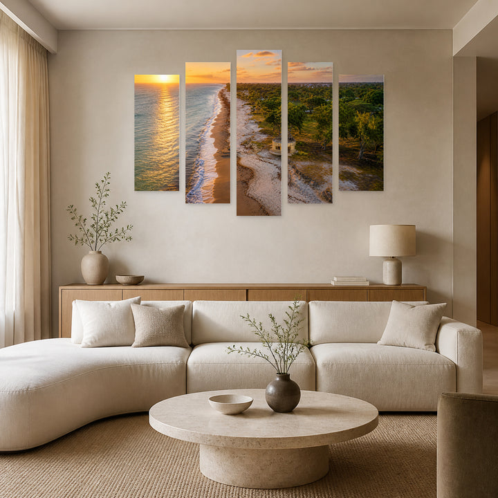 Atlantic Coast at Golden Sunset — five-panel wall art in alternate frontal interior | 5wallart 53680 M4