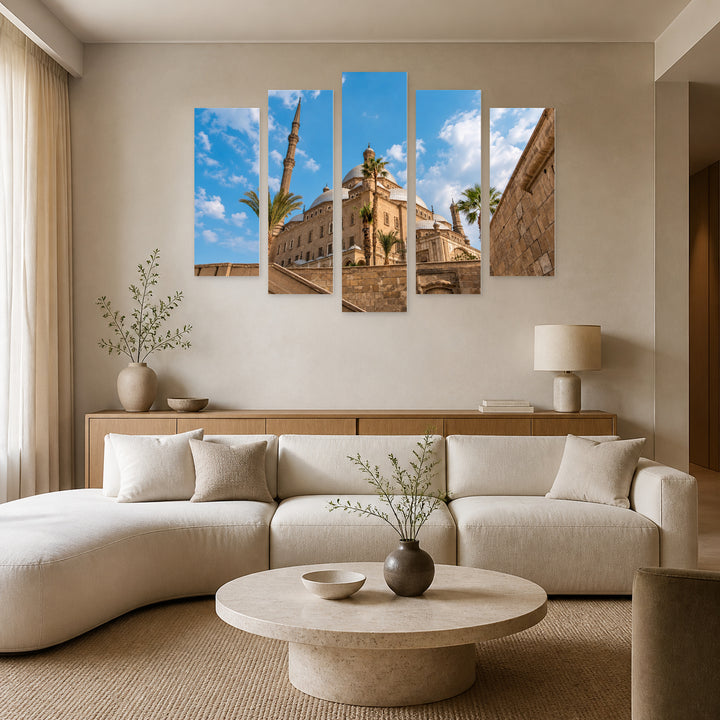 Great Mosque of Muhammad Ali Pasha — five-panel wall art in frontal interior | 5wallart 53695 M3