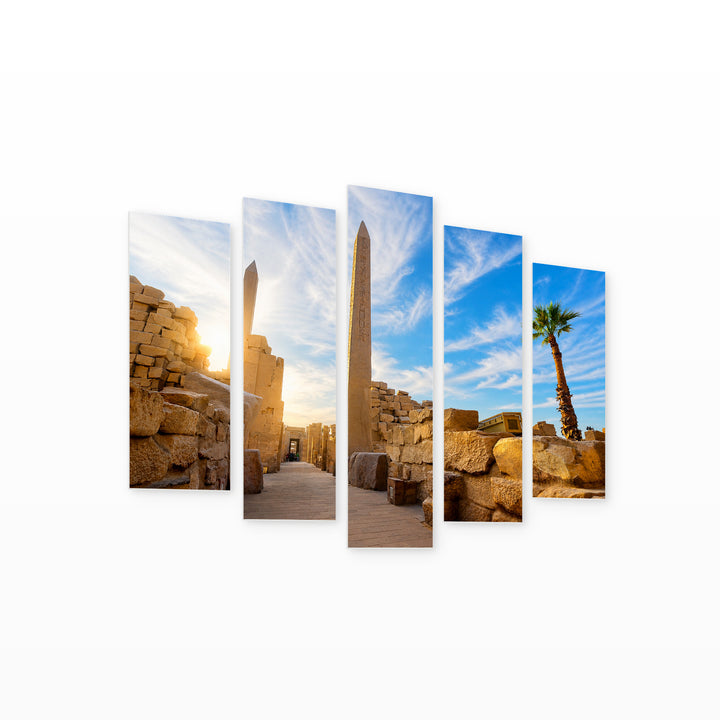 Karnak and Blue Sky with Dreamlike Atmosphere — five-panel wall art on white background in perspective | 5wallart 53704 M1