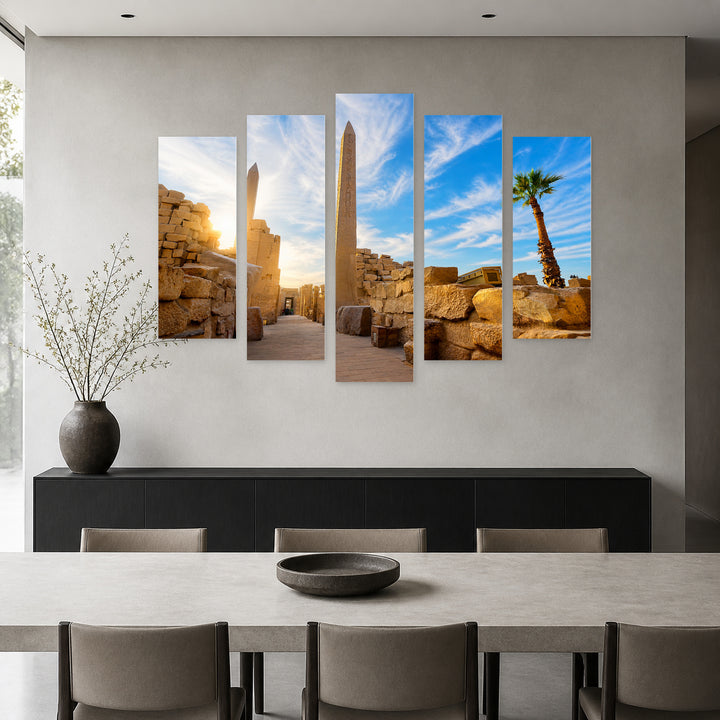 Karnak and Blue Sky with Dreamlike Atmosphere — five-panel wall art in frontal interior | 5wallart 53704 M3
